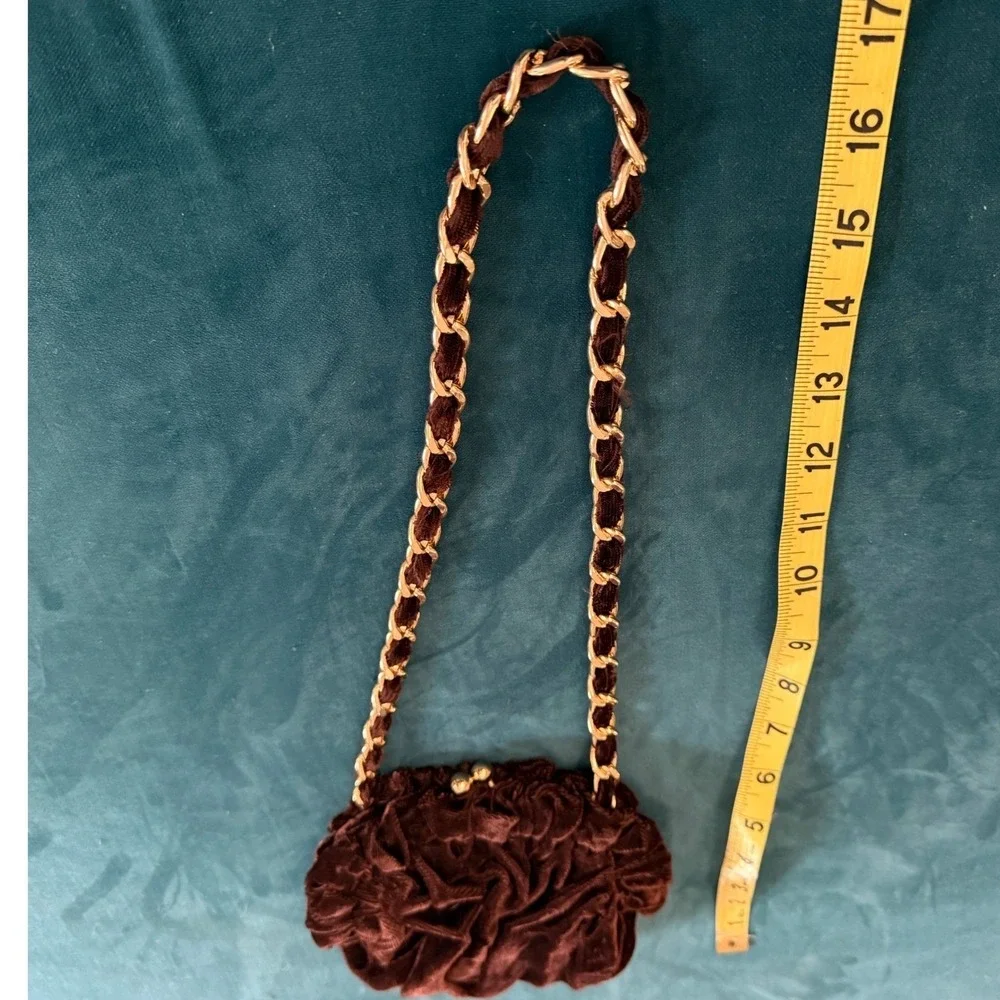Saks‎ Fifth Avenue Italian Velvet Evening Bag Brown Gold Chain Vintage 1960s-70s